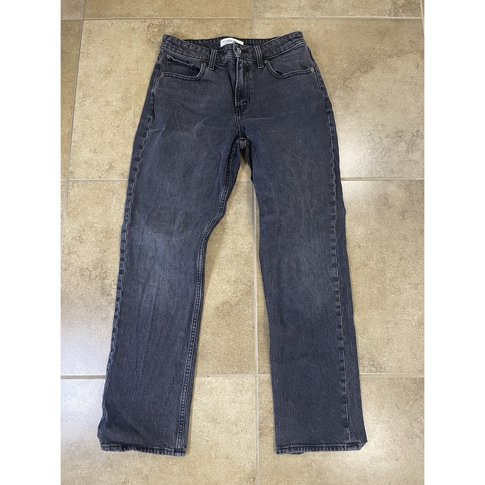 Abercrombie & Fitch 90s Straight Mid Rise Jeans Black Women's Sz 27 Curve Love